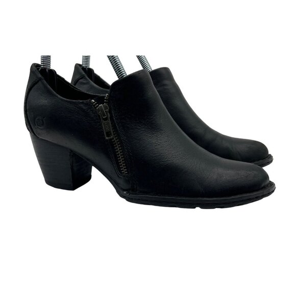 Born Women's Sarella Boot Shootie Size 6.5 Black Leather Block Heel Shoe - Picture 1 of 8